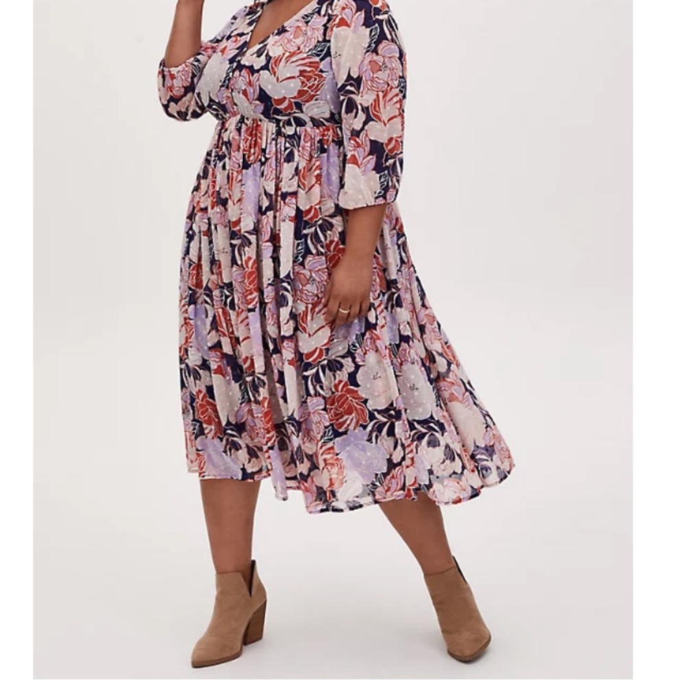 Torrid Floral Swiss Dot Dress